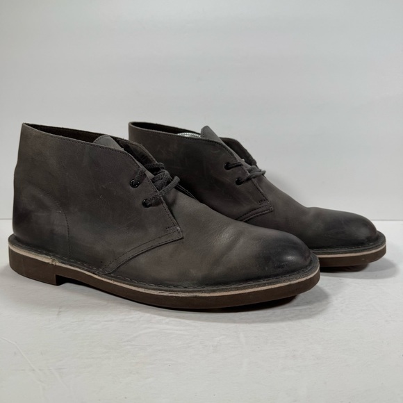Clarks Bushacre Gray Leather Lace Up Desert Chukka Boots Men Size 11.5M - Picture 1 of 11